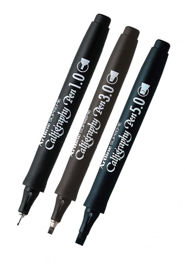 Kaligrafi Kalemi Siyah 1.0 Mm 3.0 Mm ve 5.0 Mm Düz Kesik Uç Supreme Calligraphy 3 Adet Kesik Keçe Uçlu Kaligrafi