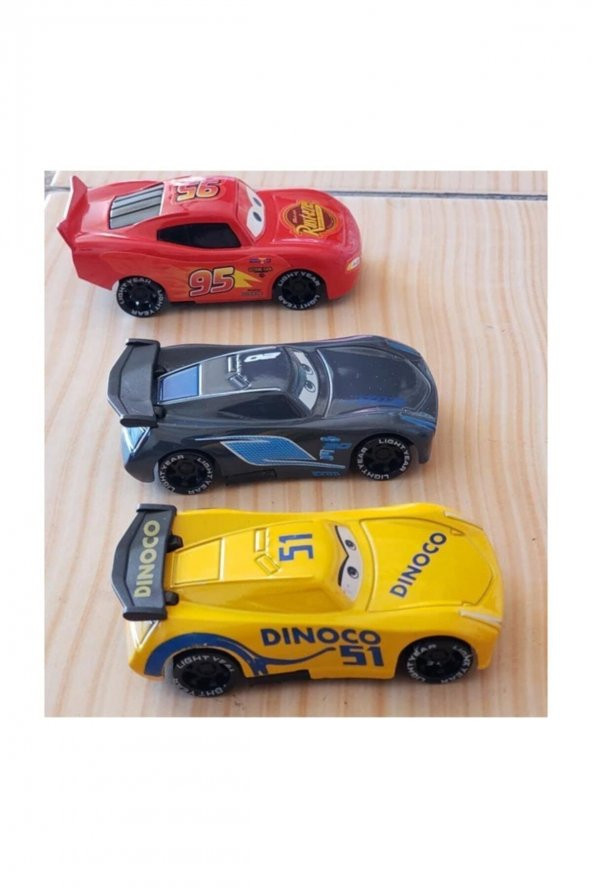 Özel 3 Lü Set Cars Şimşek Mcqueen Jackson Storm Dinoco Metal Çek Bırak Araba - 2