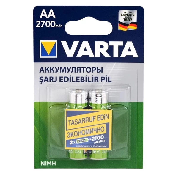 VARTA NI-MH 1.2 VOLT - 2700 MAH HR6 AA ŞARJLI 2Lİ KALEM PİL - 2