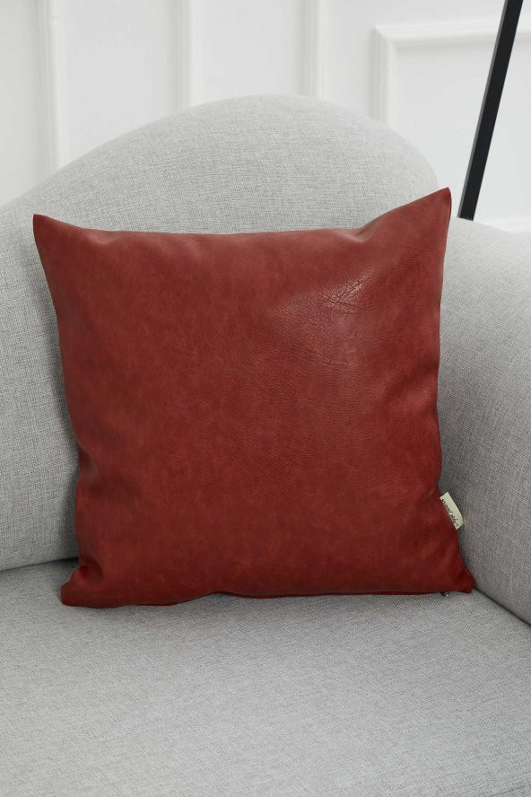 Düz Dekoratif Modern Deri Kırlent Kılıfı,Kiremit,K-103
