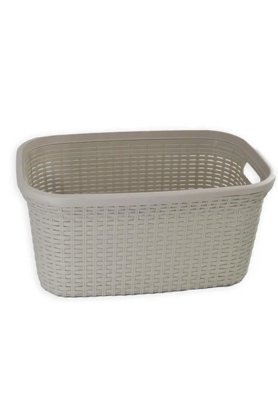 Bej, Hasır Desenli Plastik Çamaşır Selesi - 25x35x53cm - Resim 3
