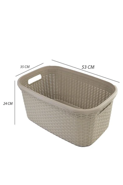 Bej, Hasır Desenli Plastik Çamaşır Selesi - 25x35x53cm - Resim 2