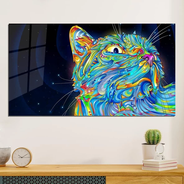 Veraart Soyut Temalı Pleksi Cam Tablo Renkli Kedi
