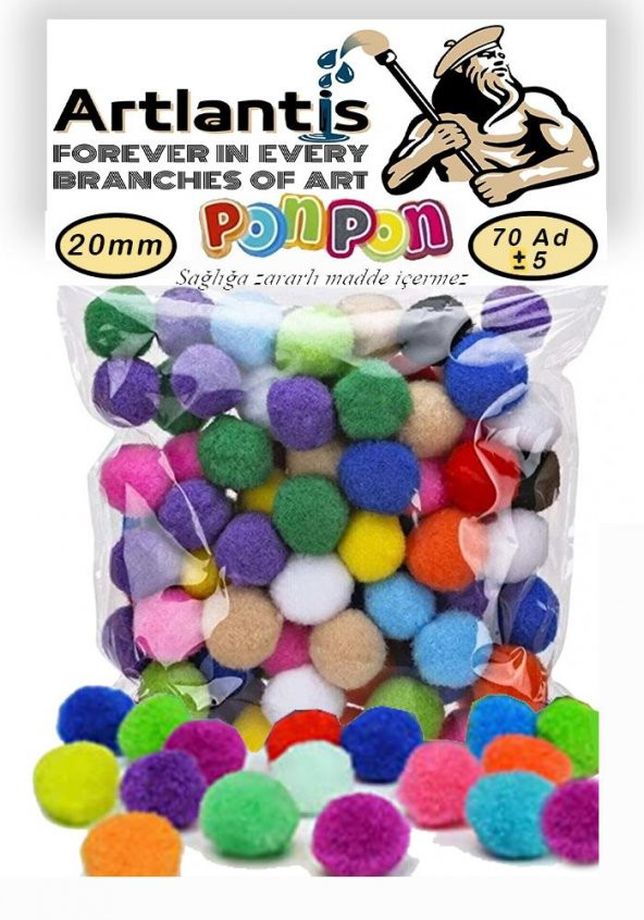 Ponpon 20 mm 70 Lİ 1 Paket Karışık Renk Pon Pon 20 mm Pompom 2 cm Elişi Etkinliği Anasınıfı Kreş Okul Öncesi Pom Pom