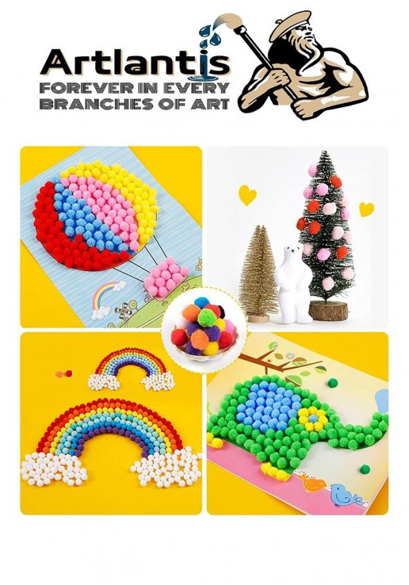 Ponpon 20 mm 70 Lİ 1 Paket Karışık Renk Pon Pon 20 mm Pompom 2 cm Elişi Etkinliği Anasınıfı Kreş Okul Öncesi Pom Pom - 3