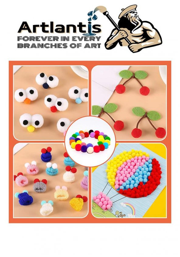 Ponpon 20 mm 70 Lİ 1 Paket Karışık Renk Pon Pon 20 mm Pompom 2 cm Elişi Etkinliği Anasınıfı Kreş Okul Öncesi Pom Pom - 5