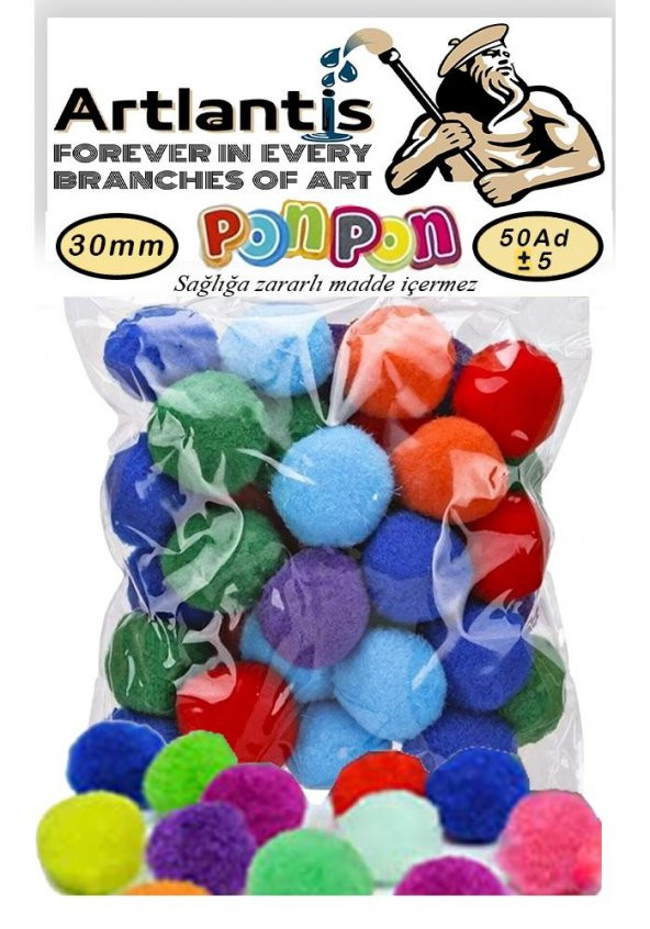 Ponpon 30 mm 50 Li 1 Paket Karışık Renk Pon Pon 30 mm Pompom 3 cm Elişi Etkinliği Anasınıfı Kreş Okul Öncesi Pom Pom