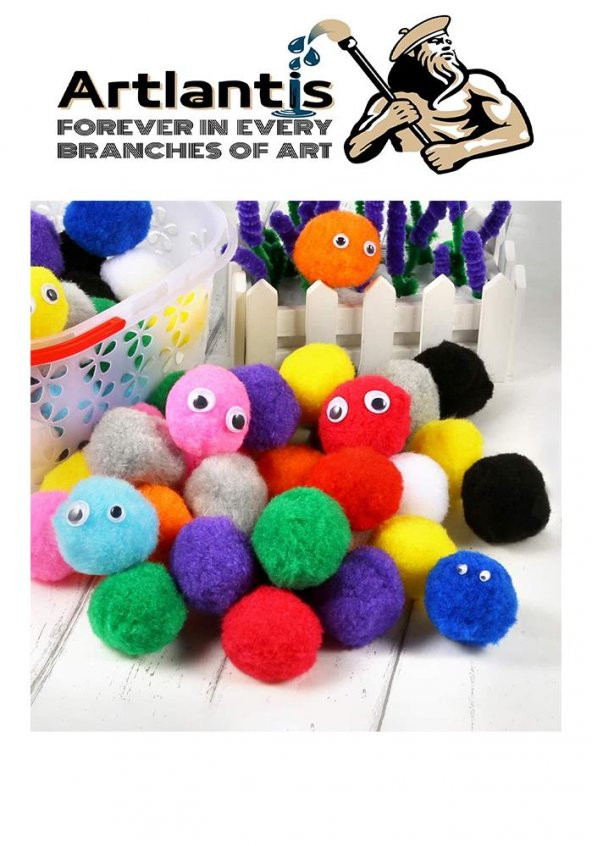 Ponpon 30 mm 50 Li 1 Paket Karışık Renk Pon Pon 30 mm Pompom 3 cm Elişi Etkinliği Anasınıfı Kreş Okul Öncesi Pom Pom - 3