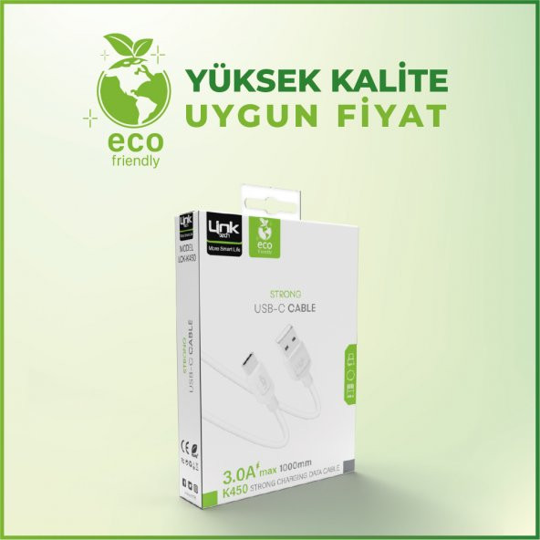 LinkTech K450 Strong 3A USB-Type-C Data/Şarj Kablosu 1mt - 4