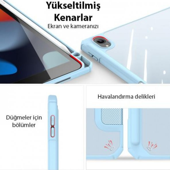 Coofbe Manyetik Kapaklı Kalem Yerli Standlı iPad 10.2 2022 Kılıf Şeffaf Arka Kapaklı iPad 10.2 Tablet Kılıf - 8