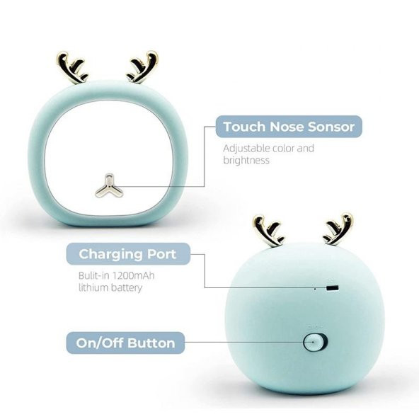 Geyik Tasarımlı USB Şarj Edilebilir 3 Farklı Işık Veren LED Gece Lambası - 3