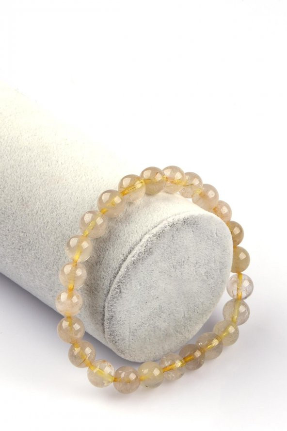 Golden Kuvars Doğal Taş Bileklik 8mm Küre Kesim