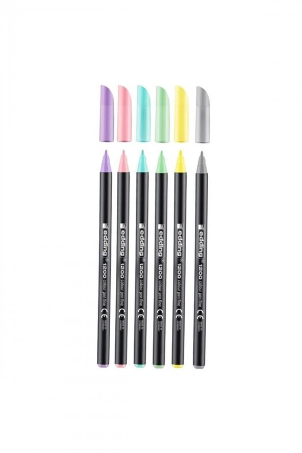6lı Set Pastel Renkler 1200 Ince Uçlu Keçeli Kalem Grafik Kalemi - 2