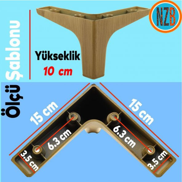 Mobilya Kanepe Sehpa TV Ünitesi Baza Koltuk Ayağı Ahşap Desenli Açık Ceviz Renk 10 cm Ayak - 3