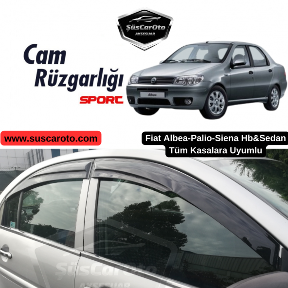 Fiat Albea Palio Siena Hb&Sedan Uyumlu Mugen Cam Rüzgarlığı Seti Piano Black 4lü İthal