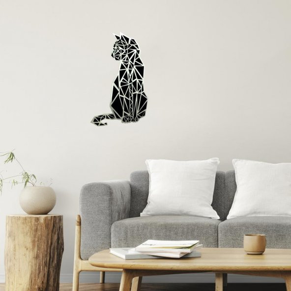 Veraart Aynalı Geometrik Kedi Ahşap Katmanlı Duvar Dekoru 60 cm - 6