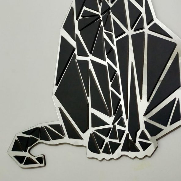 Veraart Aynalı Geometrik Kedi Ahşap Katmanlı Duvar Dekoru 60 cm - 7