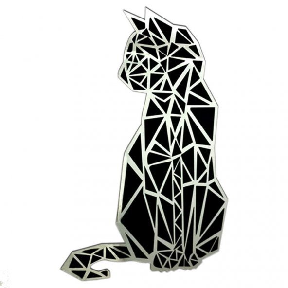 Veraart Aynalı Geometrik Kedi Ahşap Katmanlı Duvar Dekoru 60 cm - 11