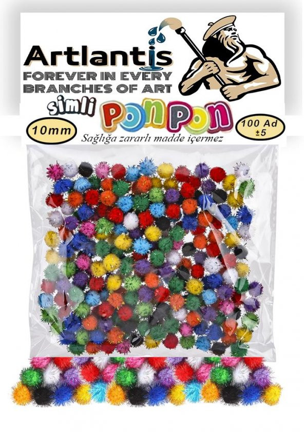 Simli Ponpon 10 mm 100 Lü 1 Paket Karışık Renk Pon Pon 10 mm Pompom 1 cm Elişi Etkinliği Anasınıfı Kreş Okul Öncesi Pom Pom