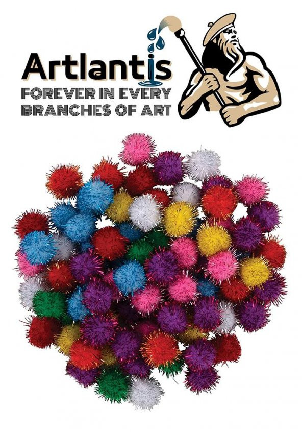 Simli Ponpon 10 mm 100 Lü 1 Paket Karışık Renk Pon Pon 10 mm Pompom 1 cm Elişi Etkinliği Anasınıfı Kreş Okul Öncesi Pom Pom - 2