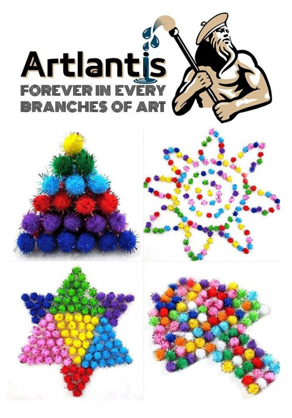 Simli Ponpon 10 mm 100 Lü 1 Paket Karışık Renk Pon Pon 10 mm Pompom 1 cm Elişi Etkinliği Anasınıfı Kreş Okul Öncesi Pom Pom - 3