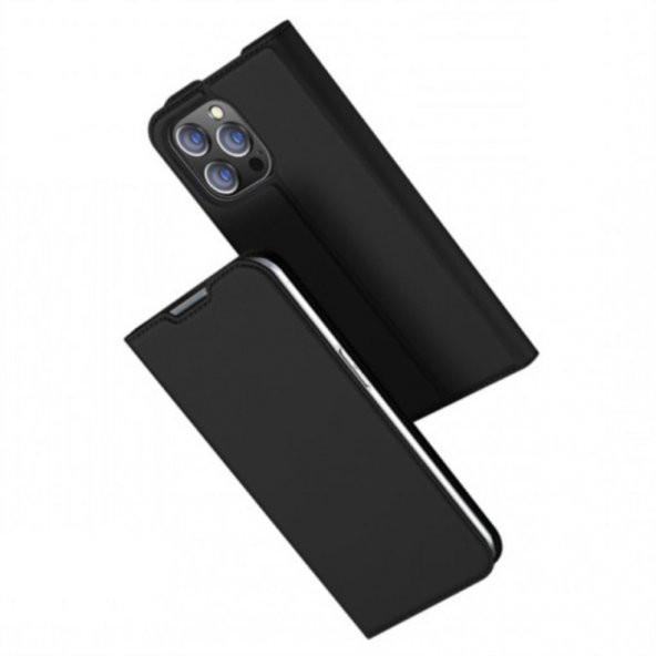 Polham Standlı Kartlıklı iPhone 14 Pro Max 6.7 Kapaklı Kılıf, Premium PU Deri, Kamera Korumalı Kılıf