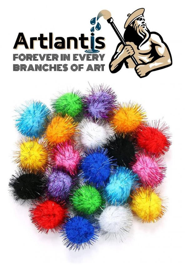 Simli Ponpon 20 mm 70 Li 1 Paket Karışık Renk Pon Pon 20 mm Pompom 2 cm Elişi Etkinliği Anasınıfı Kreş Okul Öncesi Pom Pom - 2