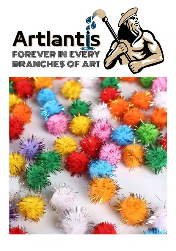 Simli Ponpon 20 mm 70 Li 1 Paket Karışık Renk Pon Pon 20 mm Pompom 2 cm Elişi Etkinliği Anasınıfı Kreş Okul Öncesi Pom Pom - 4