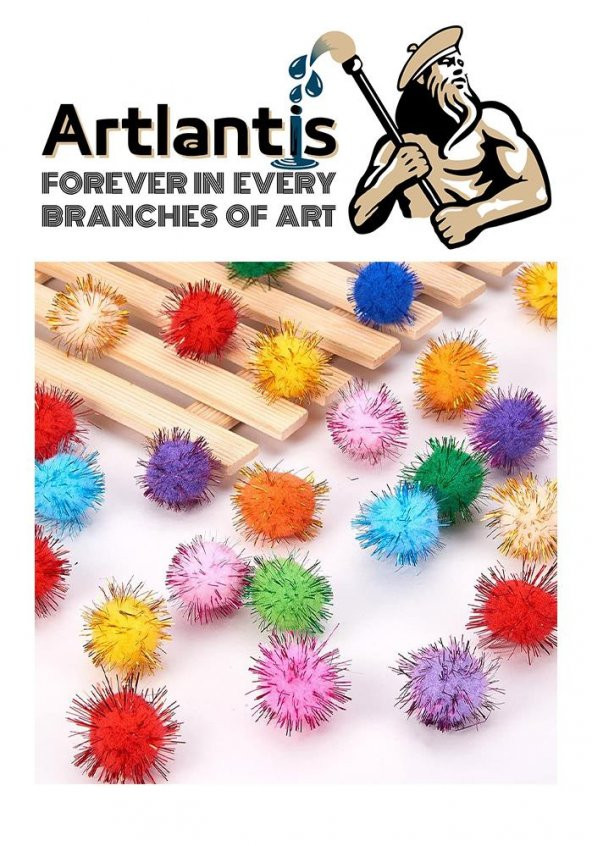 Simli Ponpon 20 mm 70 Li 1 Paket Karışık Renk Pon Pon 20 mm Pompom 2 cm Elişi Etkinliği Anasınıfı Kreş Okul Öncesi Pom Pom - 5