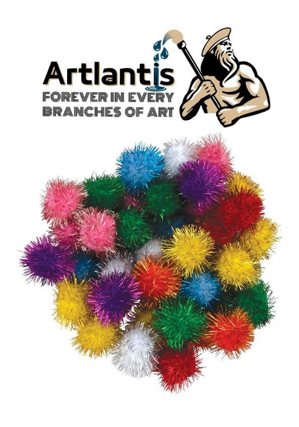 Simli Ponpon 30 mm 50 Li 1 Paket Karışık Renk Pon Pon 30 mm Pompom 3 cm Elişi Etkinliği Anasınıfı Kreş Okul Öncesi Pom Pom - 3