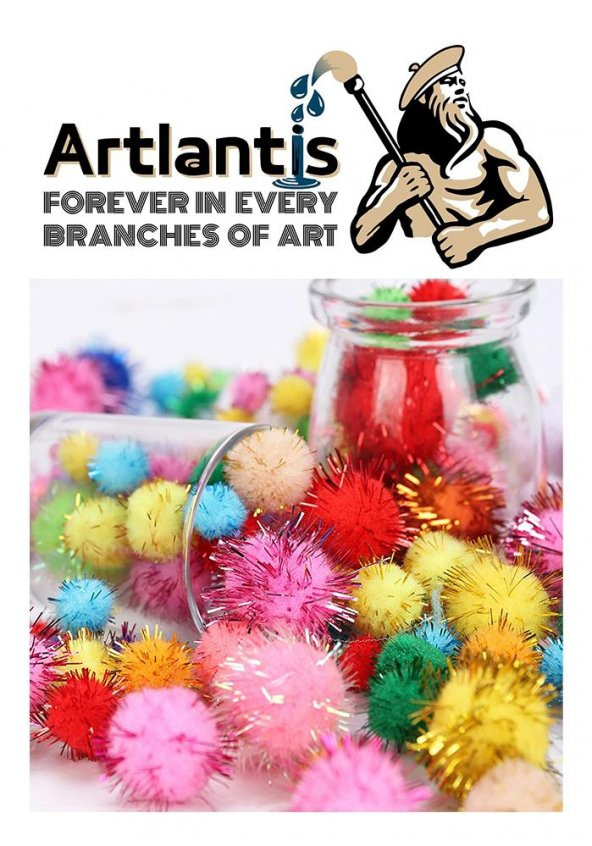 Simli Ponpon 30 mm 50 Li 1 Paket Karışık Renk Pon Pon 30 mm Pompom 3 cm Elişi Etkinliği Anasınıfı Kreş Okul Öncesi Pom Pom - 4