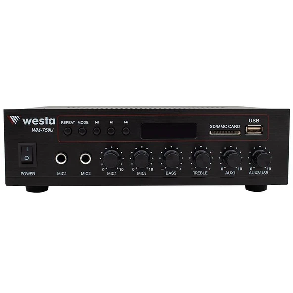 Westa WM-750U 80 Watt 100V-70V Mini Amplifikatör 4-16 Ohm USB-SD-Bluetooth 2 Mikrofon Girişli Trafolu Anfi Mixer Amfi - 8