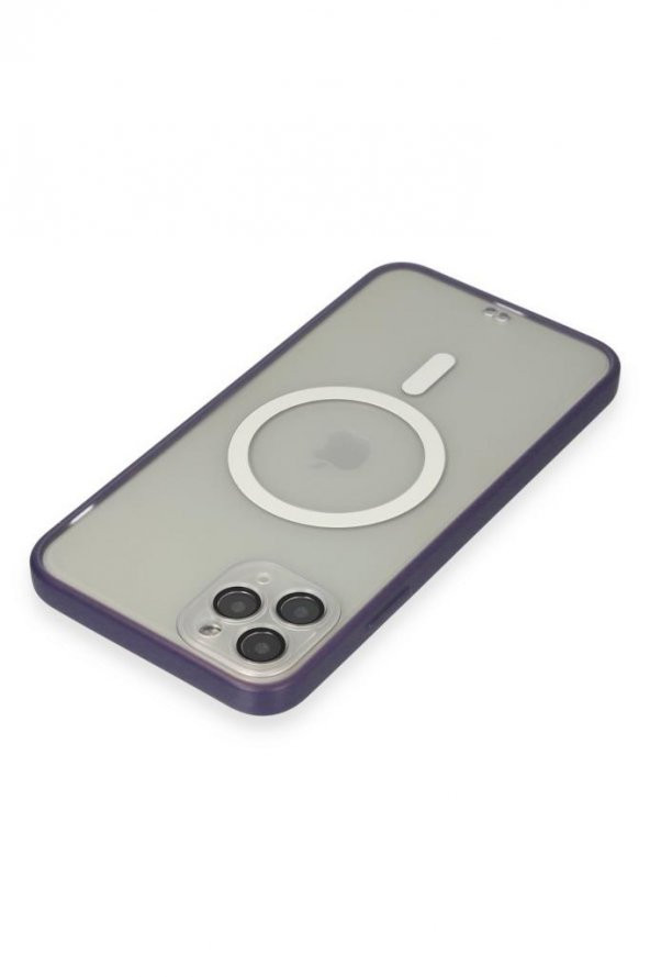 Apple iPhone 11 Pro Max için Magsafe ile uyumlu Kılıf Lensli Mat Kenar Renkli Kapak - 11