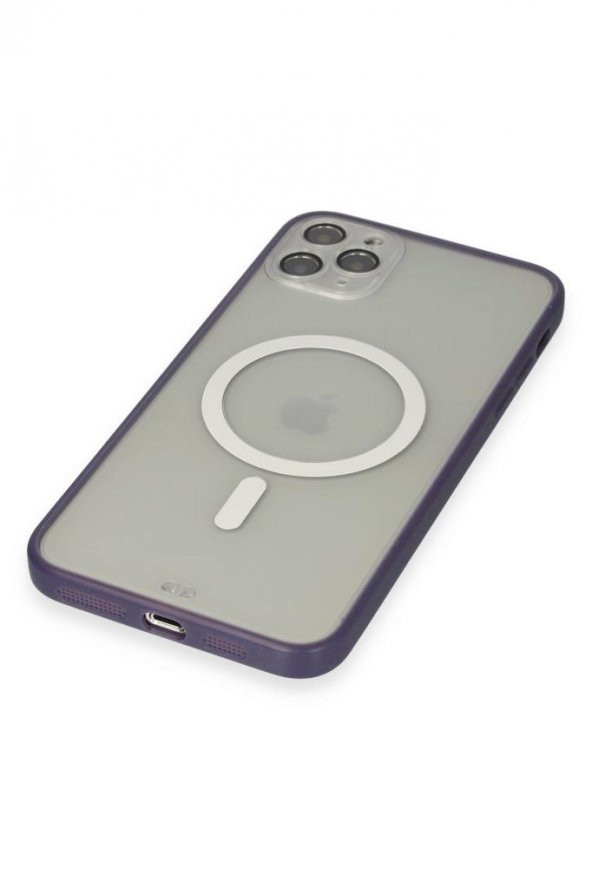 Apple iPhone 11 Pro Max için Magsafe ile uyumlu Kılıf Lensli Mat Kenar Renkli Kapak - 12