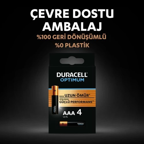 Duracell Optimum 1.5 Volt Alkalin AAA 4’lü İnce Kalem Pil MX2400 - 6