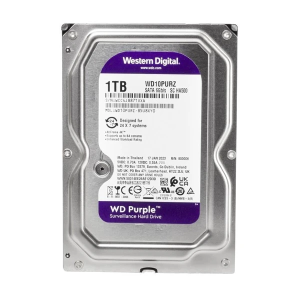 Western Digital Purple WD10PURZ 1 TB Sata 6GB/S 7-24 Güvenlik Kamerası Harddisk Dvr Cihazı Hard Disk - 7