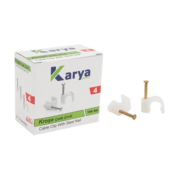 Ayt Kroşe 4 Numara Çelik Çivili 8 Mm Kroşe 100 Lü Paket 2x4 Kablolar İçin Kablo Tutucu Kroşe