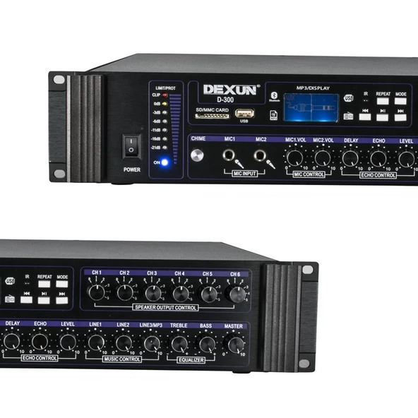 DEXUN D-300 250W 6 ZONE İKİ MİK GRŞ USB-BT 4/16-70-100V HAT TRAFOLU ANFİ - 2