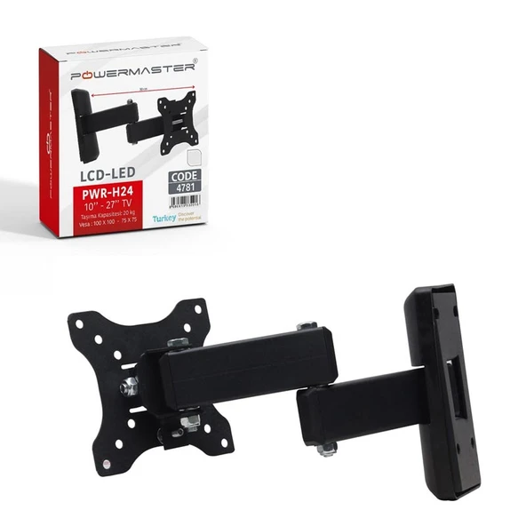 Powermaster PWR-H24 10-27 İnç Çift Kollu Kilitli Hareketli Lcd Led TV Duvar Askı Aparatı 25-68 Ekran Monitör Televizyon - 2