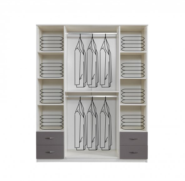 Erezoğulları Mobilya Bella 4 Kapılı Gardırop Aynalı Çekmeceli 170x55x210 - 2
