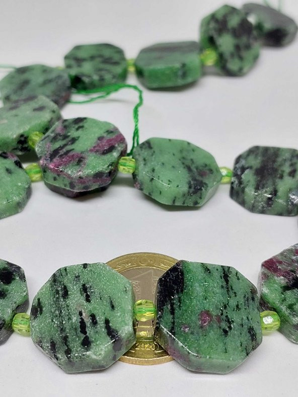 Anyolit (Rubizoit – Rubyzoisit) Taşı Sekizgen Şekilli Kolye (Klipsli) (35700) - Resim 2