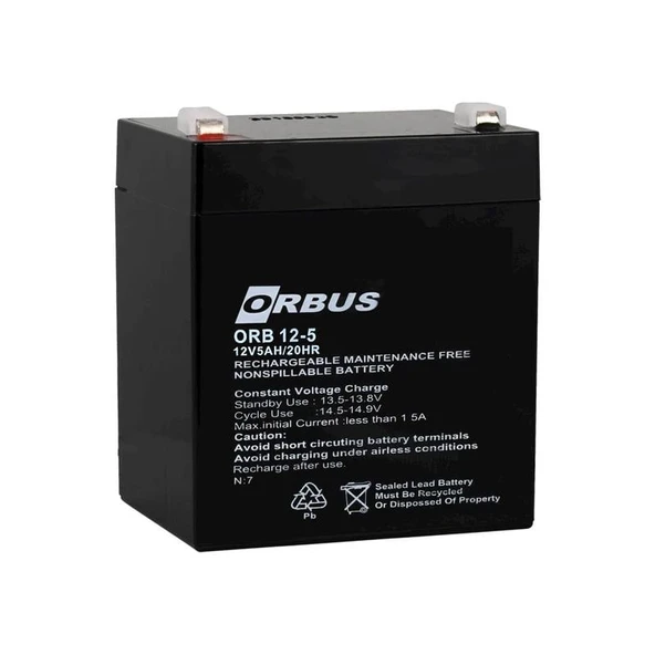 Ayt Orbus ORB12-5 12 Volt 5 Amper Kuru Akü 90x70x101Mm - 3