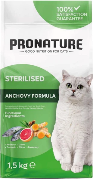 Pronature Hamsili ve Pirinçli Kısırlaştırılmış Yetişkin Kedi Maması 1,5Kg