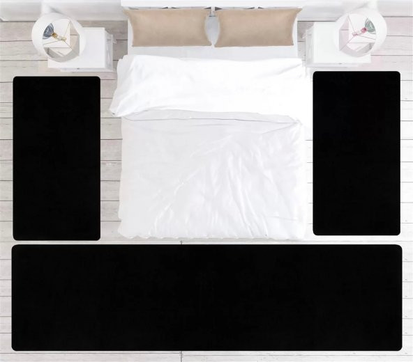 Orkide Home Modern Dekoratif Halı Jel Kaymaz Taban Siyah Yatak Odası Seti