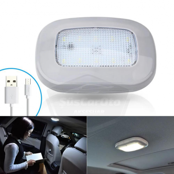 Araç İçi Tavan Lambası Gri Manyetik Tavan Aydınlatması Bagaj Lambası Mıknatıslı USB Şarjlı Oto İç Işık Beyaz Ledli