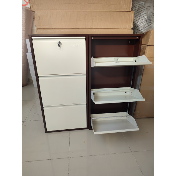 KASER 6 KAPAKLI KİLİTLİ KAHVE KREM METAL AYAKKABILIK