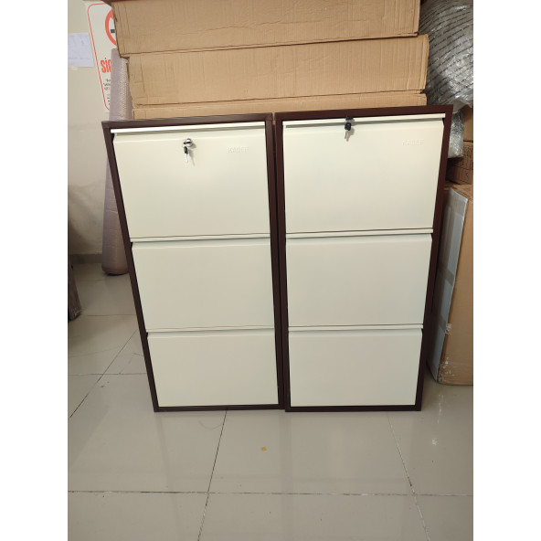 KASER 6 KAPAKLI KİLİTLİ KAHVE KREM METAL AYAKKABILIK - 2