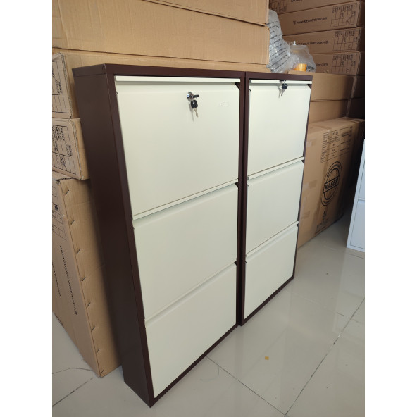 KASER 6 KAPAKLI KİLİTLİ KAHVE KREM METAL AYAKKABILIK - 4