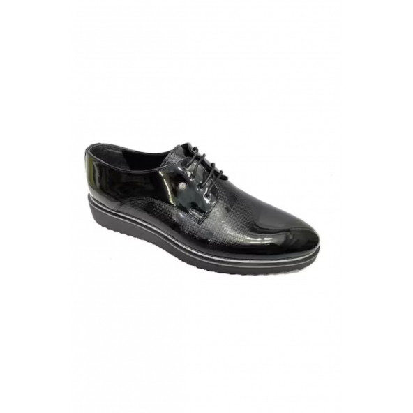 Tamboğa 676 Erkek Siyah Rugan Kalın Taban Spor Bağcıklı Damatlık Klasik Ayakkabı
