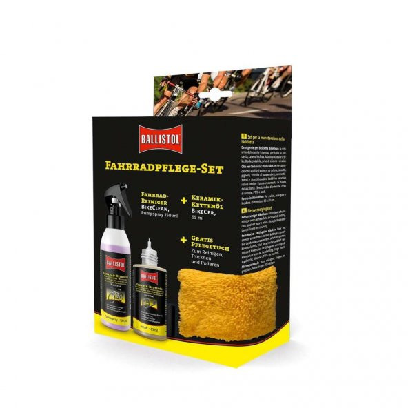 Ballistol Bisiklet Bakım Seti Seramik zincir yağı 65ml + BikeCleaner 150ml + Microfiber Bez 30 x 30 cm
